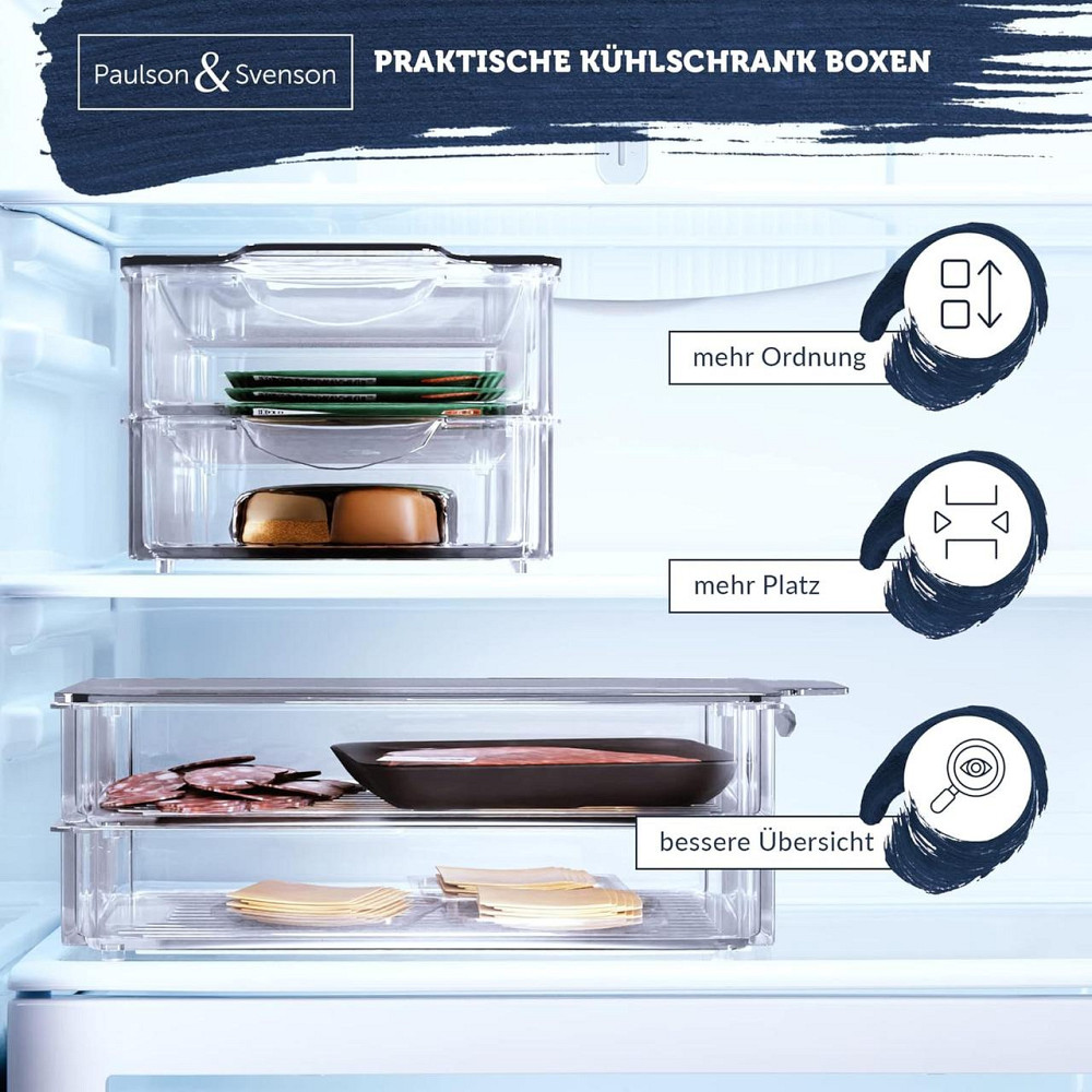 Органайзер для холодильника Paulson & Svenson, набір 6 контейнерів, з кришками та рифленими вставками Київ - фото 2