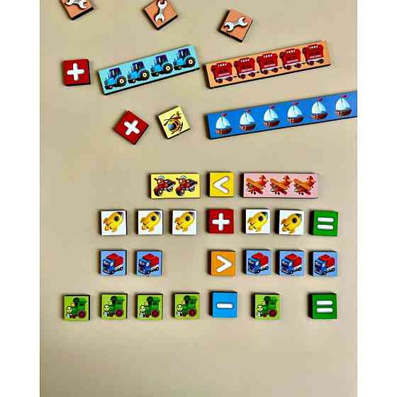 Дерев'яний пазл-сортер "Математичні сходи: Транспорт" Ubumblebees (ПСФ078) PSF078 Вінниця