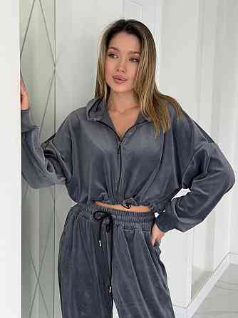 Жіночий сильний повсякденний велюровий костюм-двійка Графіт, 42/44 Одеса