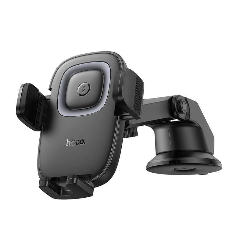 Автомобильный держатель для телефона с БЗП HOCO HW32 Crown push-type wireless charging car holder (center console) Black Metal Одесса - изображение 3