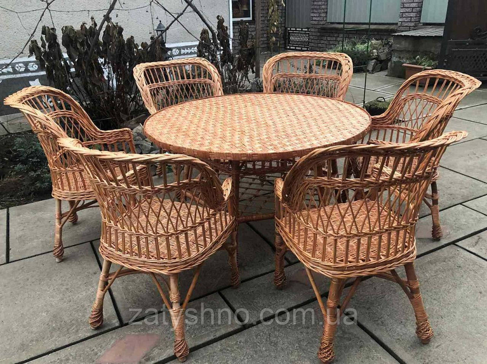 Плетені меблі на 6 персон | Меблі з лози з круглим столом | меблі з лози з великим столом Київ - фото 7
