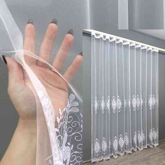 Тюль фатин с вышивкой цвет холодный белый 1842т Киев