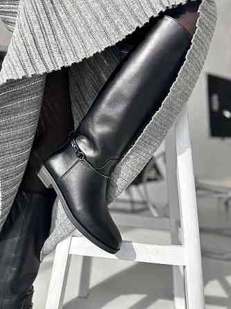 Olli Стильні чоботи жіночі зимові на низькому ходу шкіряні C-2-1590 чорні теплі євро-хутро (612 Коломия