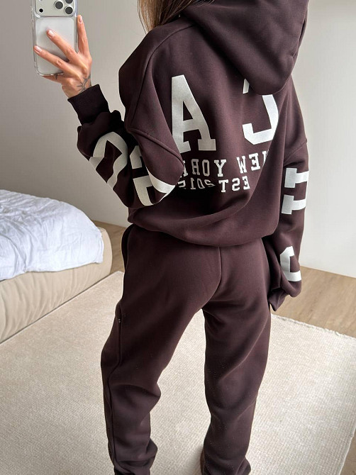 Женский стильный повседневный костюм Chicago с двойным капюшоном Шоколад, 42/46 Одесса - изображение 5