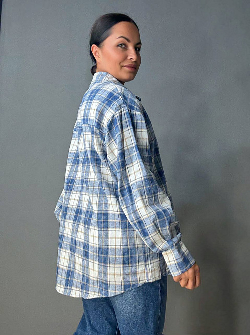Сорочка жіноча YZY 7765 в клітинку оверсайз широка варена, блакитний, one size Київ - фото 3
