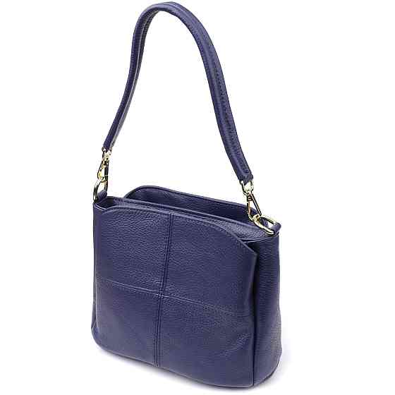 Жіноча сумка з натуральної шкіри з трьома відділеннями Vintage 22976 Синій Київ