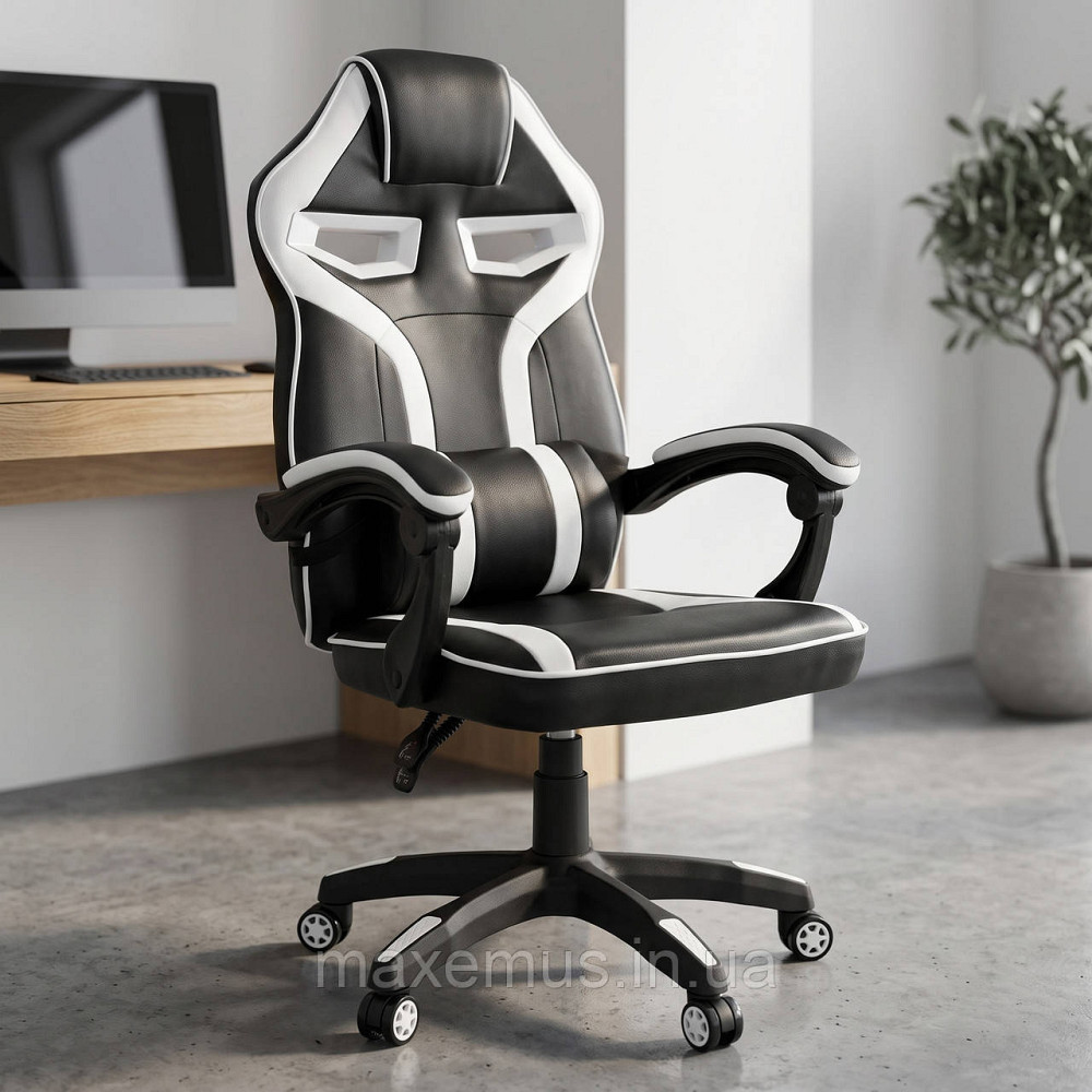 Игровое компьютерное кресло Bonro B-827 Белое - эргономичное геймерское кресло из экокожи и откидной спинкой (до 120 кг) Мостиська - фото 9