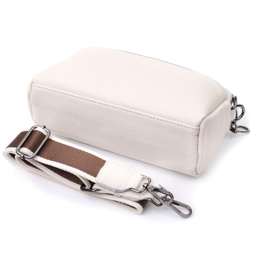 Жіноча прямокутна сумка з кишенями з натуральної шкіри Vintage 22598 Біла Київ - фото 8