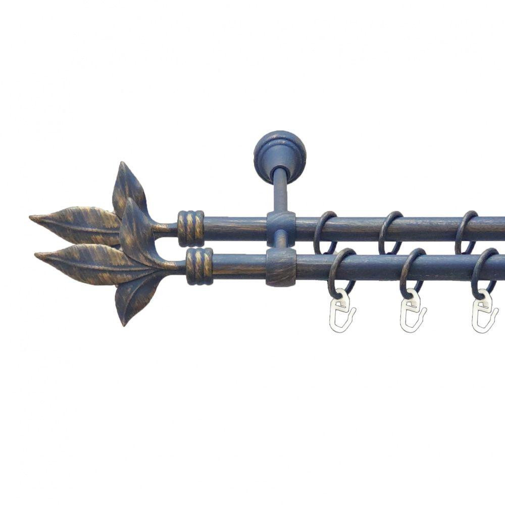 Карниз Orvit Листок Лілії металевий дворядний литий гладка труба кільце металеве Блакить Золота 16\16 мм 160 см (00-00009082) Львів - фото 1