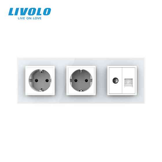 LIVOLO Розетка тримісна комбінована Силова Інтернет ТБ Livolo білий скло (VL-C7C2EU1C1V-11) Коломия