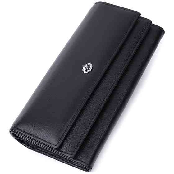 Функциональный женский кошелек с двумя клапанами из натуральной кожи ST Leather 22696 Черный Киев