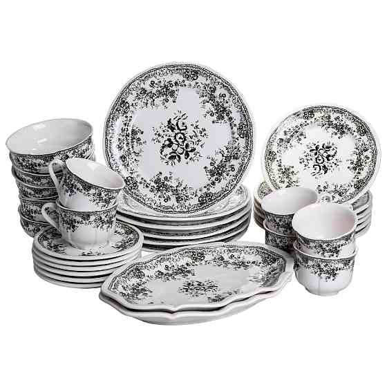 Yiwu Столовий набір посуду 32 предмети на 6 осіб Vintage Elegant порцеляновий Чорний YY78-7A Коломия
