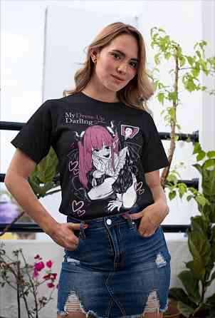 Футболка з аніме принтом Аніме Ловерс Гіфт Марін оверсайз (S/M/L) Чорний AnimeJ0338 Дніпро