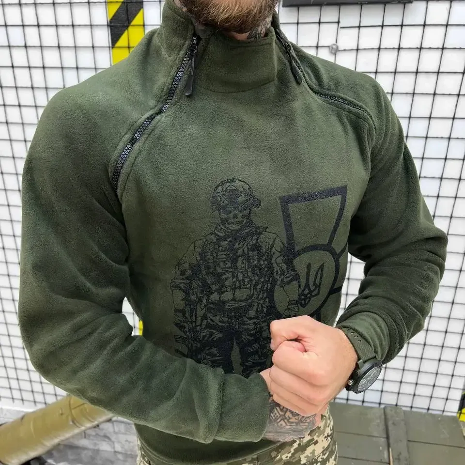 Тактическая флисовая кофта под горло мужская флиска для военнослужащих олива Одесса - изображение 6