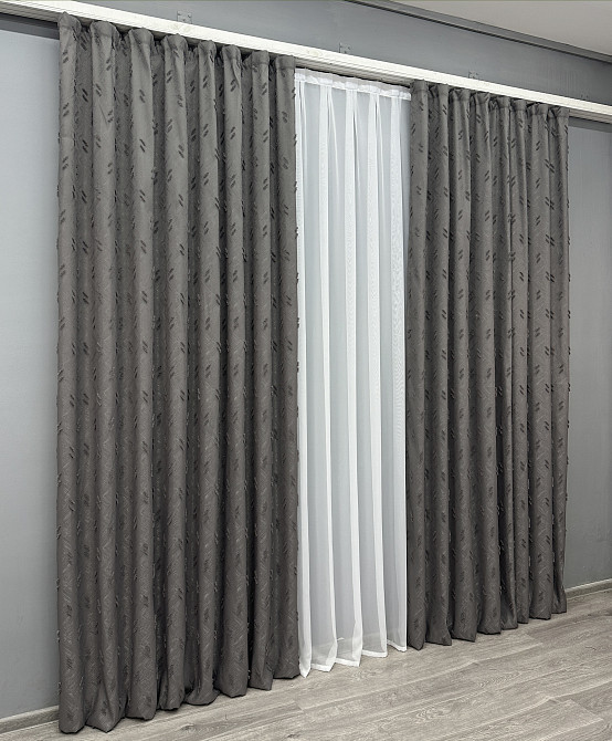 Комплект штор VR-Textil Льон Букле № 1890ш Графітовий 150х270 см 2 шт (33-0923) Київ - фото 4