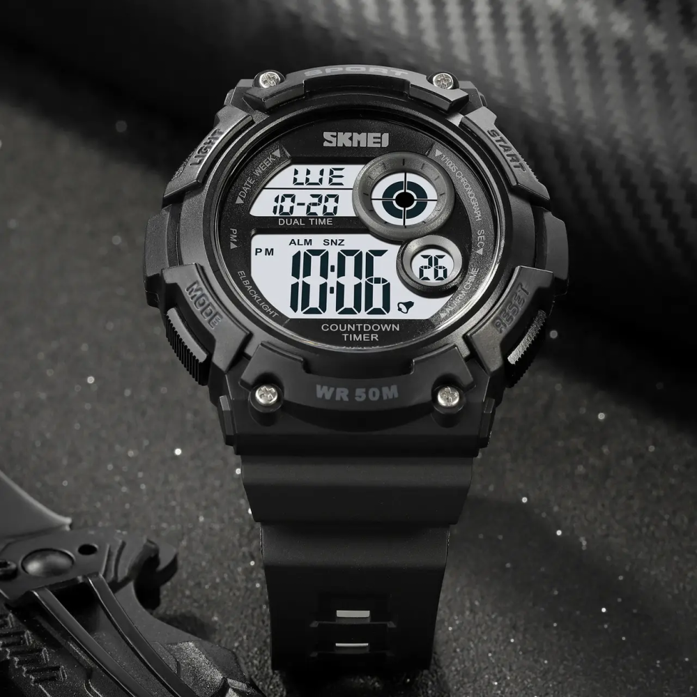 Часы мужские спортивные наручные Skmei 2017 (Черный с белым циферблатом) Киев - изображение 5