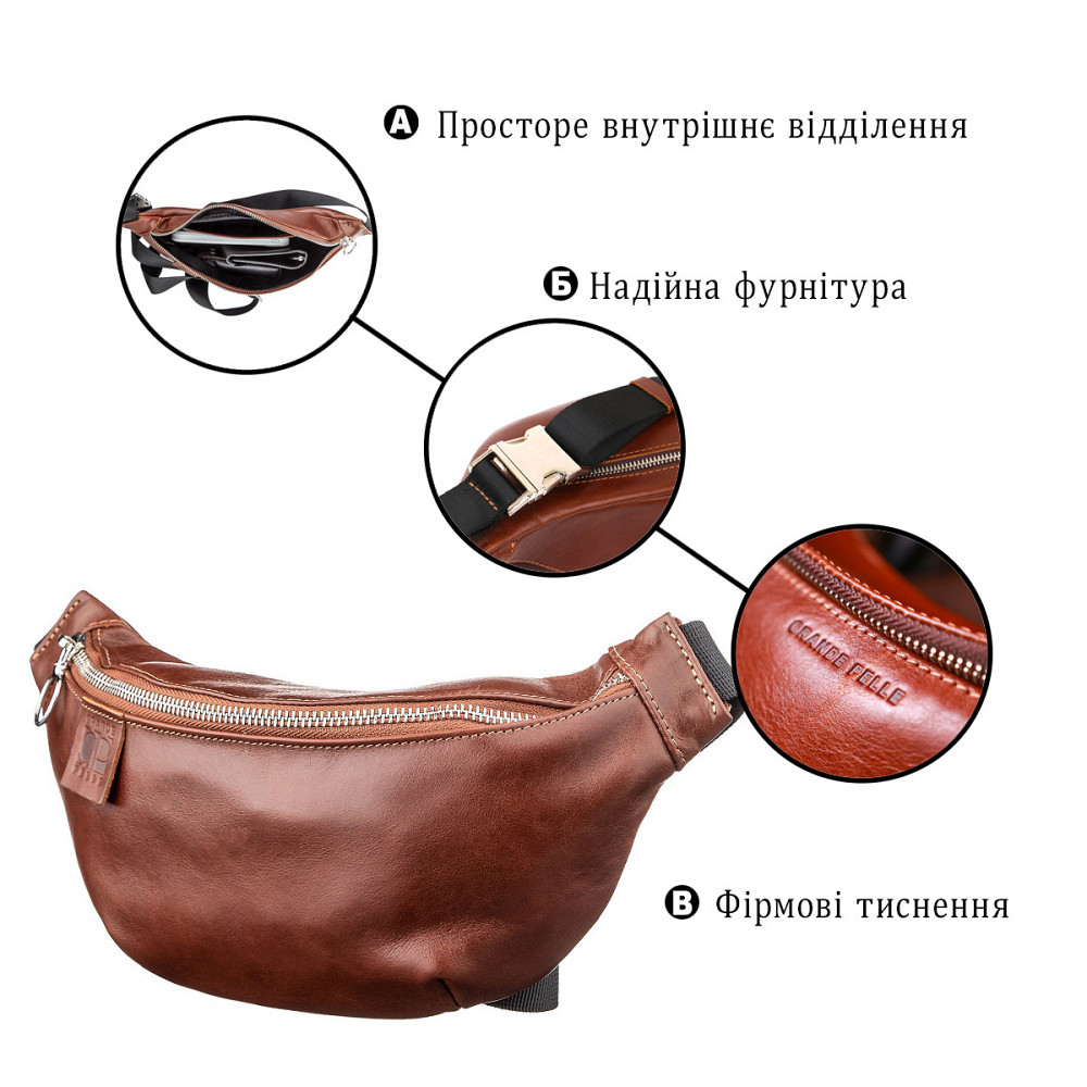 Поясна сумка GRANDE PELLE 11141 Коричнева Київ - фото 10