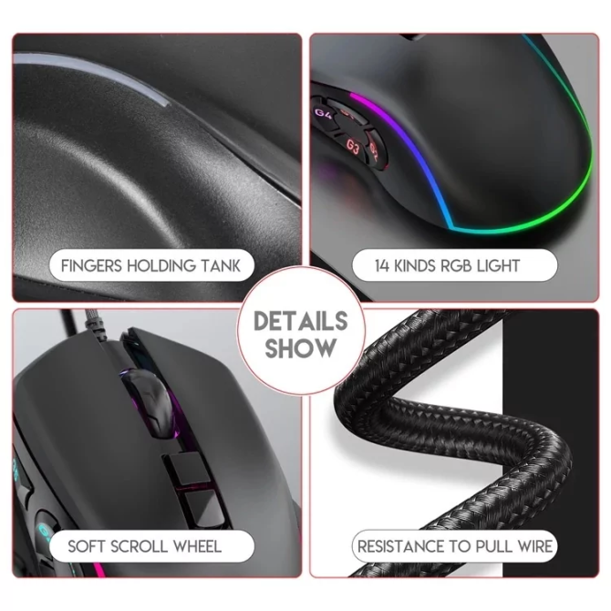 Игровая проводная мышь X9 с RGB подсветкой (Черный) Винница - изображение 7