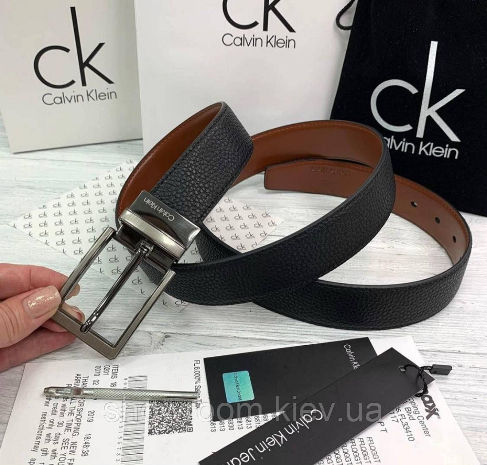 Двусторонний кожаный ремень в подарочной упаковке (454) черный/светло коричневый Киев - изображение 7