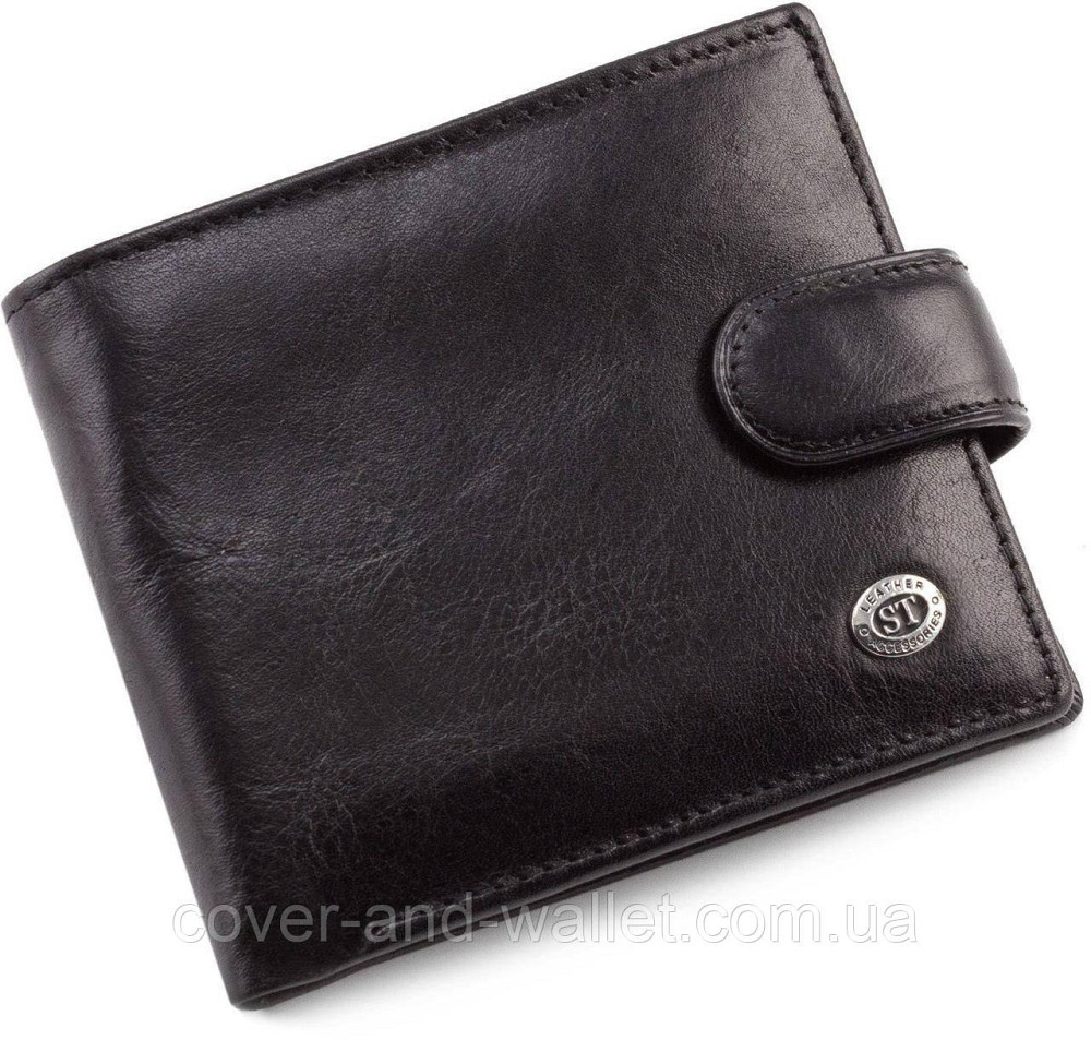 Чоловічий класичний гаманець із чорної гладкої шкіри ST Leather Київ - фото 1