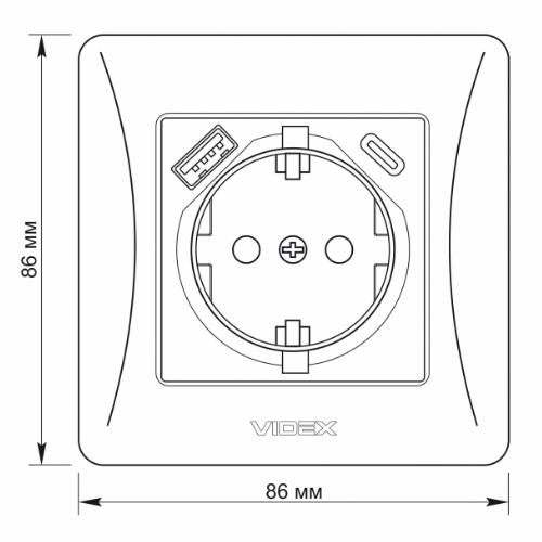 BINERA крем Розетка внутрішня +USB+Type-C із заземленням Videx Житомир