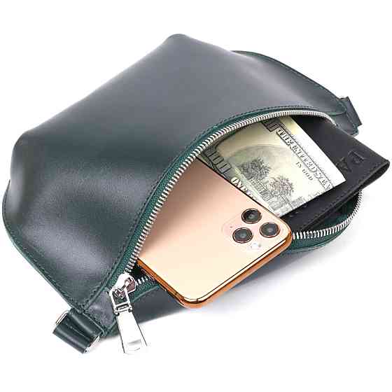 Шкіряна сумка на пояс Shvigel 16390 Зелений Київ