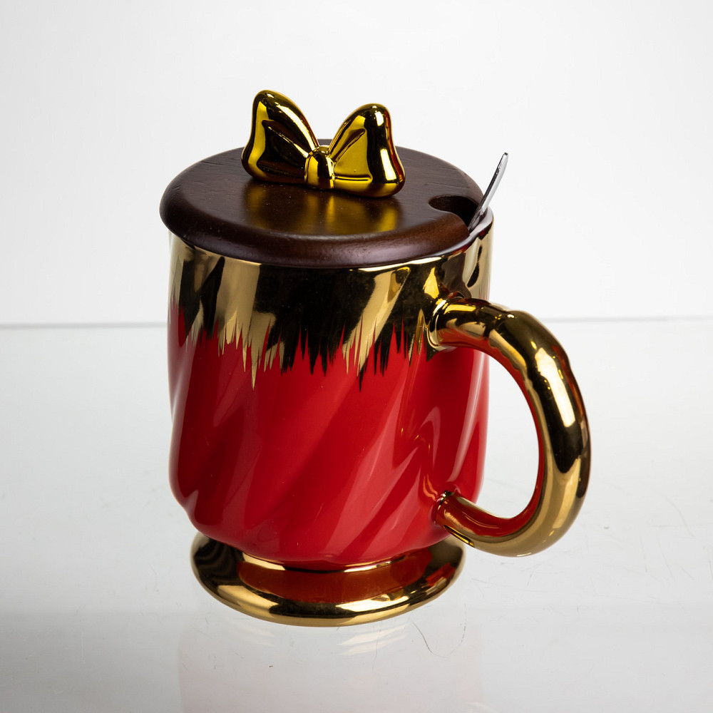 Новорічна порцелянова чашка «Золотий Вихор» 450 мл з кришкою і ложкою Yiwu FM-23C Коломия - фото 4