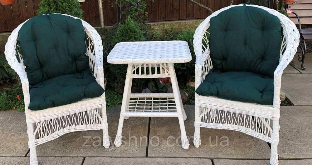 Білі плетені меблі з накидками зеленими | Меблі з лози білі | меблі плетені на дачу Київ - фото 5