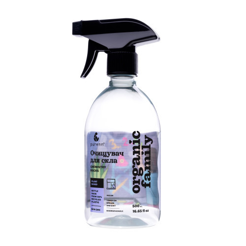 Натуральний очищувач CHEMISTRY HACK для скла і дзеркал Purenn Organic Family 0,5 л Вінниця - фото 1