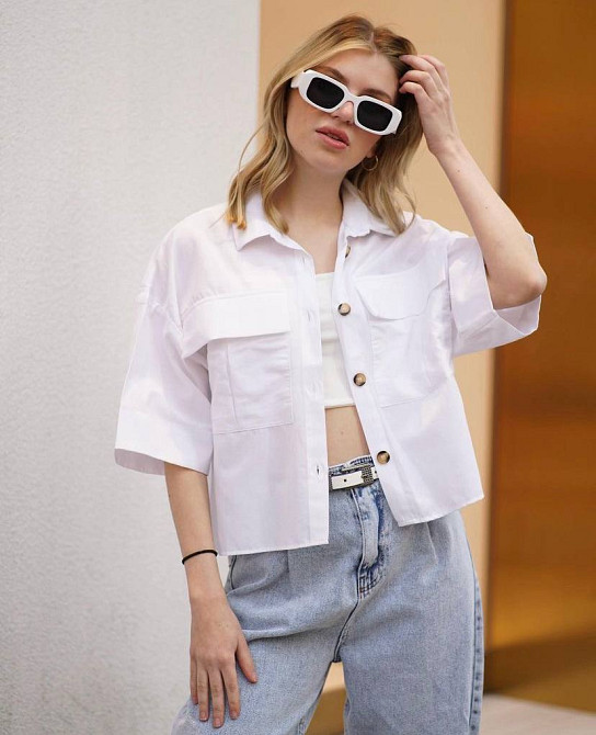 Сорочка жіноча Mix Ray 3656 коротка широка з накладеними кишенями на гудзиках біла, білий, L Київ - фото 8