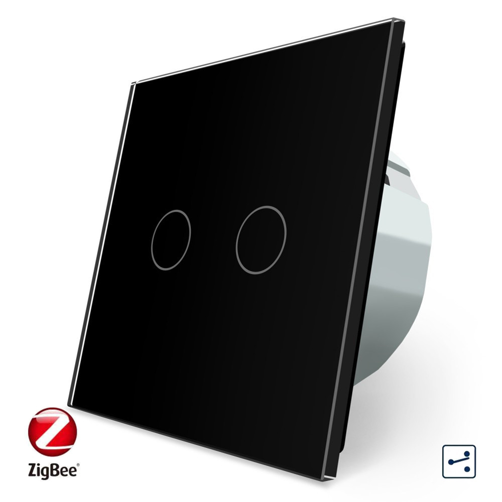 LIVOLO Розумний сенсорний прохідний/перехресний ZigBee вимикач 2 сенсора Livolo чорний скло (VL Коломия - фото 1