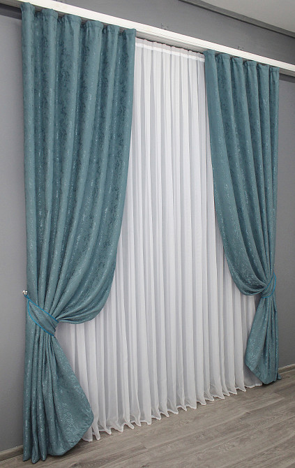 Комплект готових штор VR-Textil Льон мармур Pavliani № 1369ш Лазурний 150х250 см 2 шт (39-959) Київ - фото 3