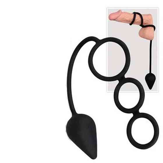 Анальна пробка з кільцями на пеніс - Чорний Вінниця