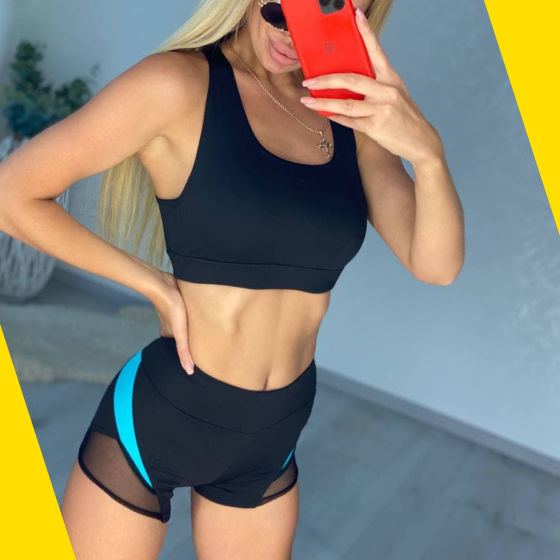 Жіночий костюм комплект пол денс одяг шорти з футболкою топ для pole dance fitness чорний з смугою Одеса