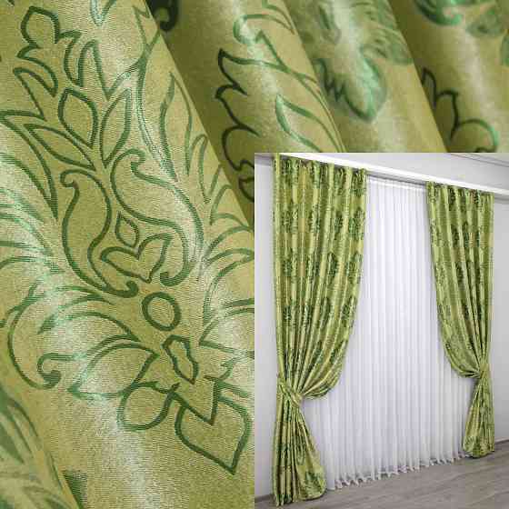 Комплект готовых штор VR-Textil Блэкаут-софт Корона № 1279ш(Б) Оливковый с зеленым 150х275 см 2шт (33-0115) Киев