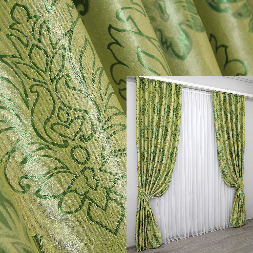 Комплект готовых штор VR-Textil Блэкаут-софт Корона № 1279ш(Б) Оливковый с зеленым 150х275 см 2шт (33-0115) Киев - изображение 1