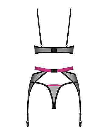 Комплект Obsessive Novenes 3-pcs set, M/L, прозорий ліф на кісточках, стрінги, пояс Sex Aura Київ