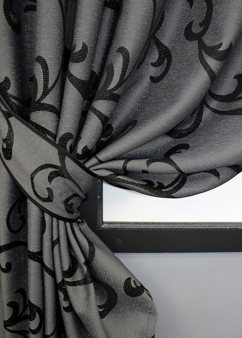 Комплект готовых штор VR-Textil Жаккард Allure № 1619ш Серый с черным 130х170 см 2 шт (35-0269) Киев - изображение 4