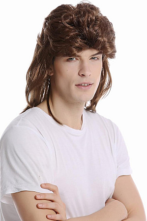 Коричнева ретро перука mullet у стилі 70-х 80-х для чоловіків і жінок, 45 см, для Геловіну, вечірки, Київ - фото 3