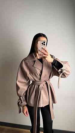 Женское трендовое пальто с двубортной застежкой на пуговицы и поясом Одесса