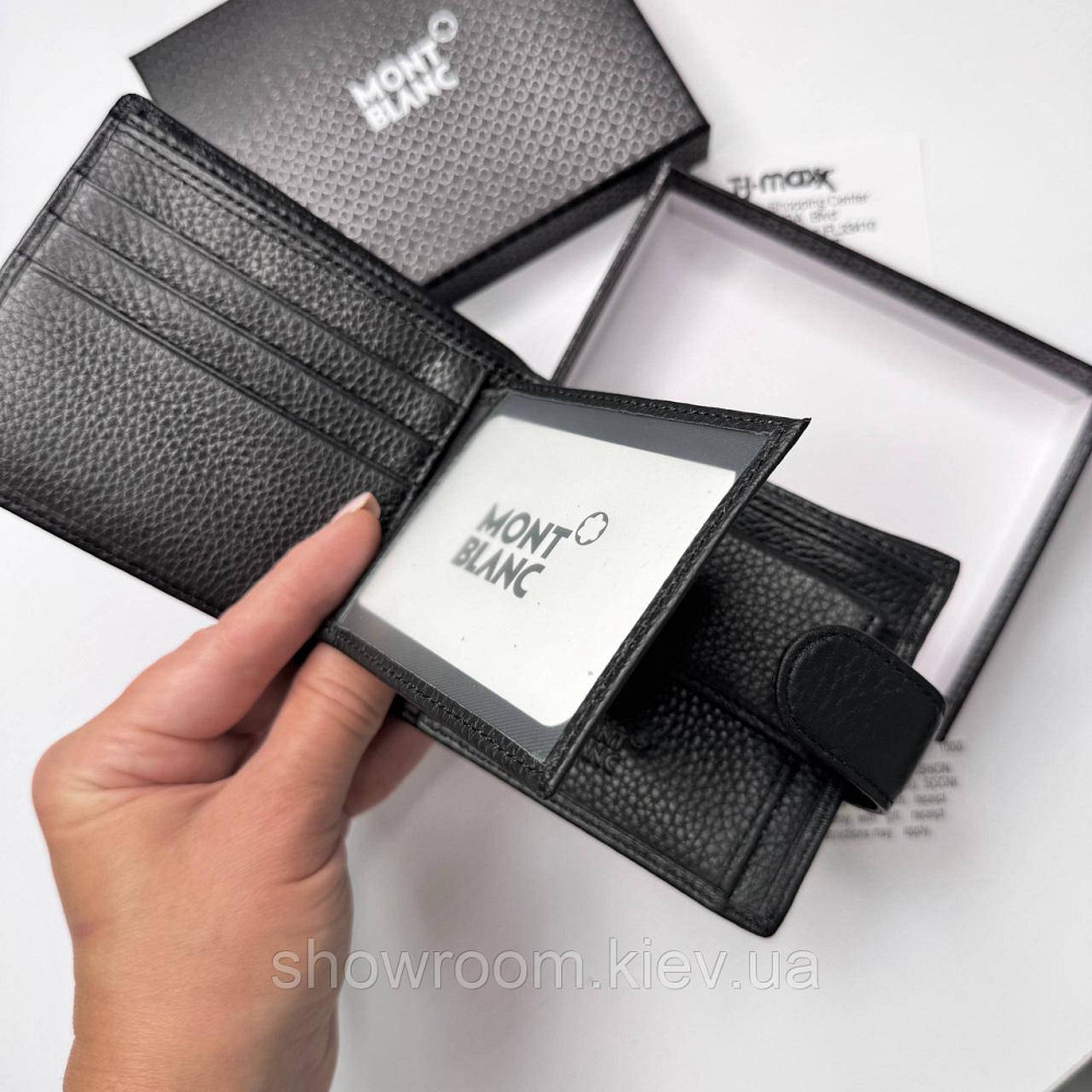 Чоловічий брендовий гаманець із натуральної шкіри на кнопці Montblanc (6605) Київ - фото 4