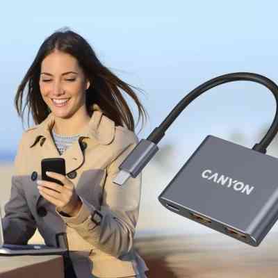 Концентратор Canyon hub DS-3 3in1 USB-C Dark Grey (CNS-TDS3) Вінниця