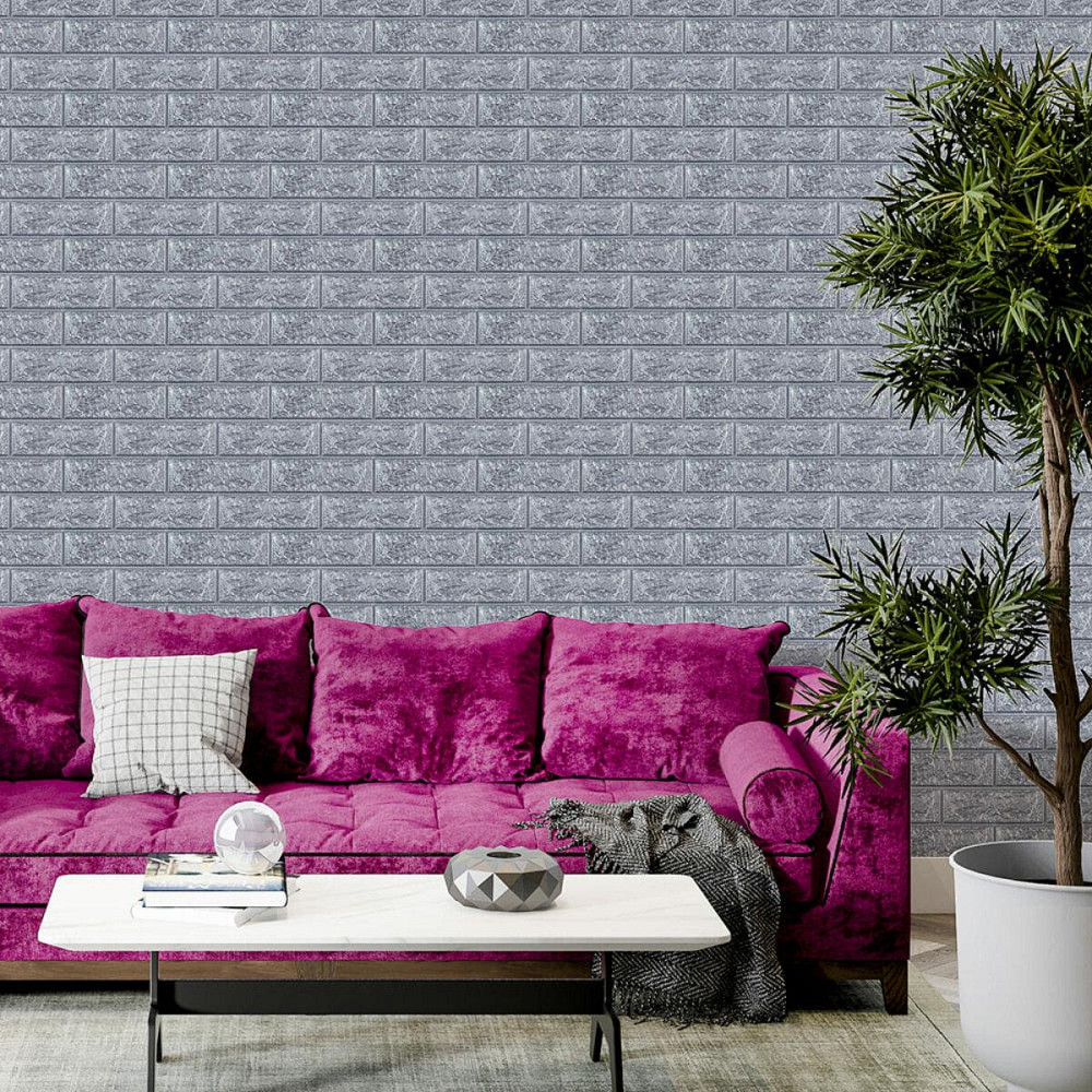 Самоклеюча 3D панель цегла срібляста Київ - фото 5