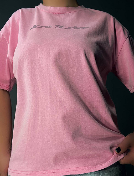 Футболка женская A-N 27039 вареная тай-дай оверсайз хлопок с надписью, розовый, one size Киев - изображение 16