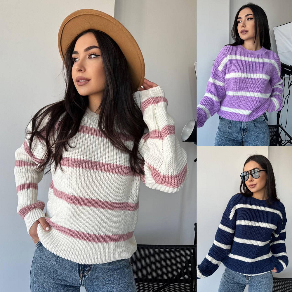 Жіночий стильний в'язаний светр зі смугами.  42-48р Київ - фото 2