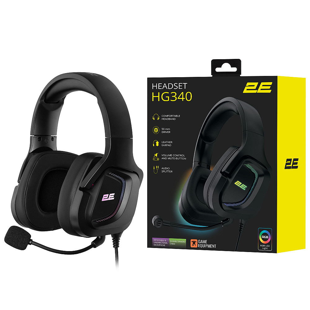 Гарнітура ігрова 2E GAMING HG340, mini-jack/dual 3.5мм, RGB, 2м, чорний Київ - фото 3