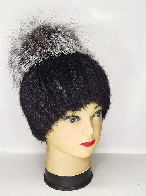 Шапка хутряна жіноча з бубоном Жасмін Чорний Харків - фото 1