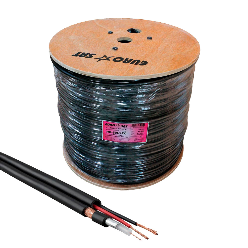 Кабель коаксіальний RG-59-CU+2x0,75 PE EUROSAT, зовнішній комбінований, бухта 305 м Киев - изображение 1