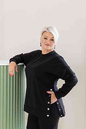 Жіночий стильний повсякденний костюм двонитка Чорний, 60/64 Одеса