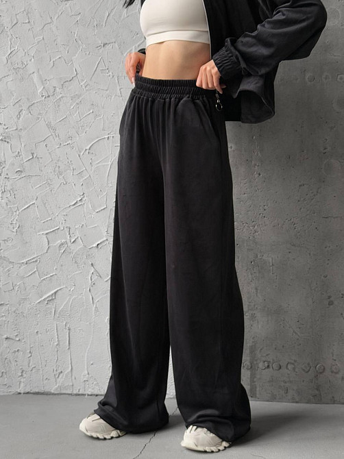 Женский прогулочный костюм двойка: кофта и штаны турецкий велюр Черный, 42/44 Одесса - изображение 4